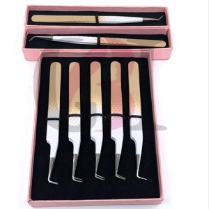 Pince à épiler pour extensions de cils en acier inoxydable de qualité supérieure, double couleur, revêtement poudré, 45/90 degrés, poignée diamant - Product Image 1