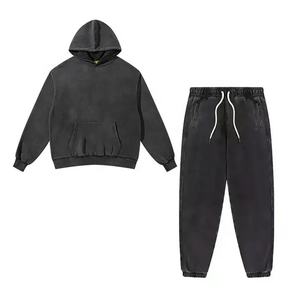 Ensemble sweat-shirt et pantalon de survêtement élégant et personnalisé en coton épais 100 %, avec logo brodé et imprimé numériquement, style sport délavé à l'acide - Product Image 1