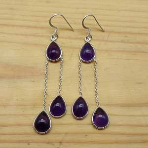 Boucle d'oreille enfileur d'améthyste violette naturelle délicate faite à la main 925 boucle d'oreille en argent Sterling fait à la main bijoux de boucle d'oreille en argent de créateur - Product Image 4