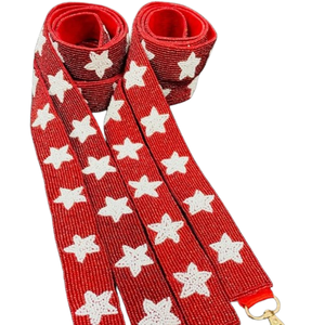 <b>Red</b> & White Star Beaded Crossbody Strap Handmade Sparkly Gameday Bag Strap - Product Image 1