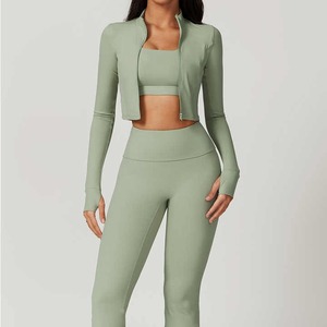 Women's Active Wear Gym Set XL Zip <b>Jacket</b> Sports Bra Workout Solid Plus Fitness <b>Yoga</b> Piece Suit for Breathable - Product Image 1