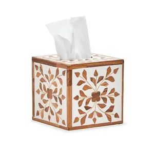 Boîte à serviettes en incrustation d'os naturel imperméable à l'eau porte-mouchoirs en bois en résine décorative pour la décoration de table à la maison en Inde - Product Image 2
