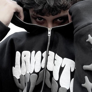 Por encargo 100% algodón de peso pesado cara completa de gran tamaño Y2k Zip Up Hoodie Mens French Terry 3D Puff impresión Sudadera con capucha Fabricante - Product Image 3