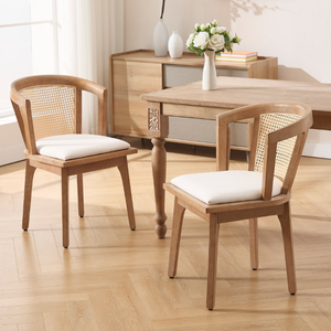 Chaise de salle à manger en teck classique moderne avec dossier en rotin et siège rembourré, écologique pour les salles à manger et les cafés à domicile et en appartement - Product Image 4