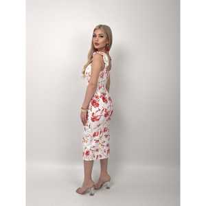 Vestido Ajustado de Satén 4019 con Diseño sin Tirantes y Estampado Digital con Tirantes de Globo - Product Image 4