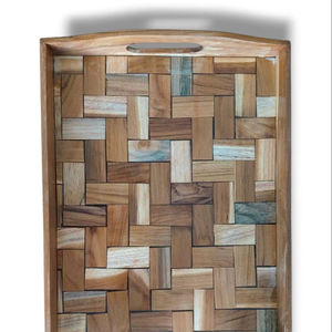 Bandeja de Servicio de Madera Art Deco Hecha a Mano por The Craft Exim, con Trabajo Meena, para Decoración de Mesa de Comedor, Cocina y Hogar, Organizador Utilitario - Product Image 1