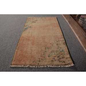 Alfombra turca Vintage Beige Verde 1,4X2,5 pies Lana hecha a mano Respetuoso con el medio ambiente Pila grande Diseño de retazos Respaldo de látex - Product Image 2
