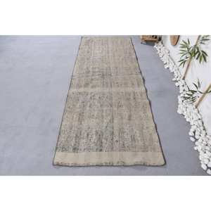 Tapis Patchwork en Laine Beige Rustique Classique 2.9 X 7.8ft Peluche Viscose Faite à la Main pour Adolescents Latex Abstrait Rectangulaire pour Couloir - Product Image 1