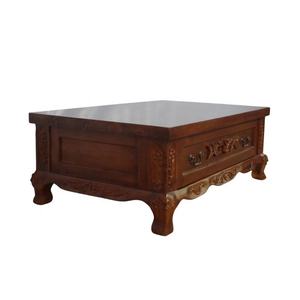 Mesa de Centro Clásica para Sala de Estar, Mesa de Centro de Madera de Teca Tallada a Mano con Cajón, Mesa de Té de Nogal para Sala de Estar y Muebles de Hotel - Product Image 2