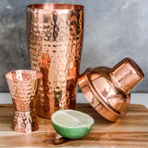 Juego de Coctelera Profesional de Acero Inoxidable y Cobre Martillado, Coctelera Cobbler con Jigger para Bartender - Product Image 5