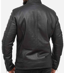 Veste à manches longues en cuir véritable noir personnalisée pour hommes Veste à col rabattu et fermeture éclair pour hommes - Product Image 2