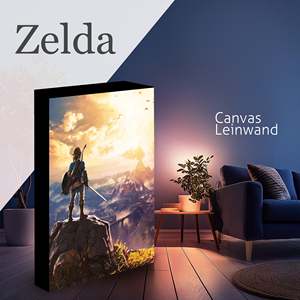 Tableau sur toile Legend of Zelda Into the Wilds avec fonction lumineuse et cadre en bois noir - Product Image 1