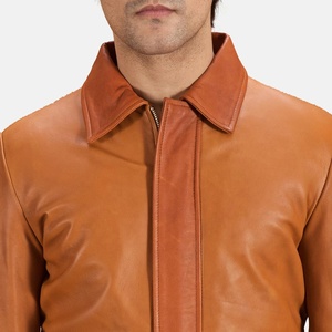 Chaqueta de cuero para hombre en color naranja, chaqueta de cuero de oveja personalizada para hombre, chaqueta de cuero acolchada para hombre - Product Image 2
