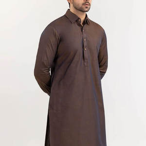 Muslim Shalwar Kameez Summer OEM Custom <b>Kurta</b> Style Turkish <b>Men</b> Shirts Brown Cotton Long Sleeve <b>Kurta</b> Sets for <b>Men</b> - Product Image 5