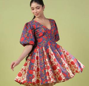 ชุดเดรสผ้าฝ้ายสไตล์อินเดียเดรสสั้นพิมพ์ลายดอกไม้ชุดเดรสสั้นสำหรับฤดูร้อนของขวัญงานแฮนด์เมดมีสไตล์สำหรับเธอ - Product Image 1