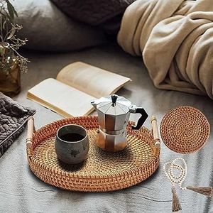 Maravillosa bandeja de servicio de ratán de bambú moderna, vajilla hecha a mano para almacenamiento, decoración del hogar de granja - Product Image 2