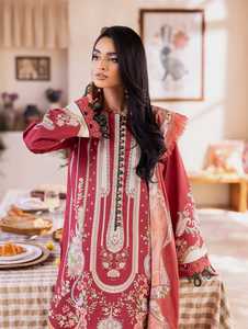 2025 Pakistán indio 3 piezas damas césped algodón bordado traje Venta caliente mangas completas Natural señoras venta entera traje - Product Image 2