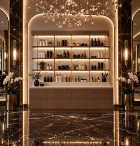 Meuble de Salon Portable de Luxe en Bois, Vitrine de Couleurs avec Étagères LED, Comptoir de Rangement pour Produits, Personnalisable pour Salons de Beauté - Vente Directe Usine - Product Image 1