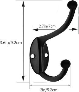 <b>Wall</b> Coat <b>Hooks</b> Double Robe <b>Hooks</b> <b>for</b> Hanging Coats Towels <b>Keys</b> Bags Hats Rust-Resistant Black <b>Wall</b> Mounted Hardware - Product Image 2