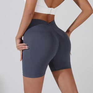 Short de yoga d'entraînement de grande taille pour femmes avec contrôle du ventre haut 100% coton Short de fitness avec motif solide de la rue haute - Product Image 3
