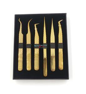 Pinzas de extensión de pestañas de volumen hechas a mano Pinzas de pestañas de punta de fibra Pinzas de pestañas Pakistán Venta al por mayor plasma Oro - Product Image 3