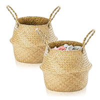 Panier en paille naturelle à bon prix pour le rangement et la décoration à domicile, paniers en herbe de mer pliés de la meilleure qualité