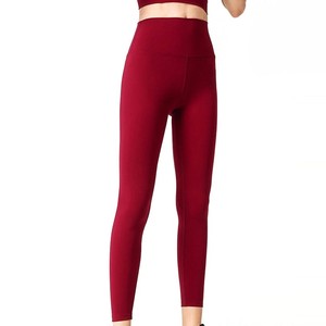 Leggings Rojos de Cintura Alta para Mujer, Color Sólido, Tejido Elástico, Transpirable, Ropa Deportiva - Product Image 6