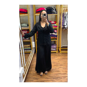 Premium Quality Elegant Design Indian Ethnic Wear Chinon & Embroidery Cording Work Trending Party Wear <b>Shrug</b> and Palazzo - Product Image 1