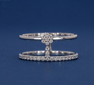 Anillo de Diamante Cultivado en Laboratorio, Anillo de Oro de 14K con Doble Banda Abierta, Anillo de Boda con Diamante Redondo Brillante de 0.27CT - Product Image 1