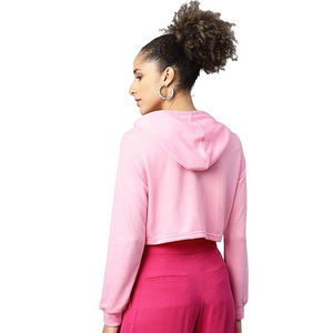 Vente en gros de pulls à capuche courts pour femmes couleur rose pull à manches longues tenue décontractée crop top sweats à capuche pour femmes sweats - Product Image 5