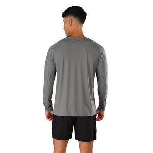 <b>Mens</b> Customized Grey Long Sleeve Crew Neck <b>Silk</b> Screen Fleece Polyester/Cotton T-<b>Shirt</b> Soft Breathable Lightweight Regular Fit - Product Image 2