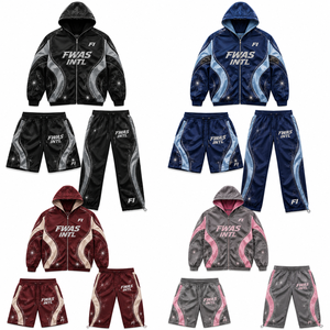 DiZNEW Mens Cotton Zip up Hoodie and Distressed Shorts Sets Patchwork Embroidery Washed Streetwear Custom Logo OEM ODM Wholesale - Product Image 2