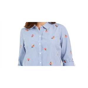 Camicia Lunga da Donna Charter Club in Cotone Ricamato a Righe, Taglia Unica, Stampa Floreale Blu-Bianca Disponibile, Seta Satinata, Taglie dalla Petite alla XL - Product Image 3