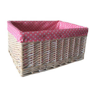 Panier de rangement en osier doublé rose à pois - Product Image 3