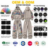Ensemble de survêtement streetwear pour homme, coupe ample, avec impression DTG personnalisée, effet délavé vintage, en tissu épais, comprenant un sweat à capuche et un pantalon de survêtement, fabrication sur mesure