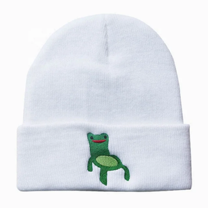 Gorro de invierno personalizado de alta calidad con logotipo bordado, gorro de punto liso de Color sólido con puños para mujeres y hombres para viajes - Product Image 2
