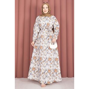 Vestido Marrón con Estampado Floral y Cinturón, Cintura Imperio, Transpirable, Estilo Urbano, Suministro ODM, Diseño Hueco con Volantes para Fiestas Diurnas - Product Image 4