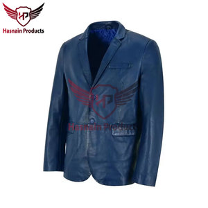 Erkek Gerçek Mavi Deri Blazer Çentikli Yaka Sığır Derisi Ceket İki Düğmeli Cepler Özel Resmi İş Günlük Lüks Dış Giyim Yeni - Product Image 2
