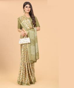 Élégant Porter Ethnique Imprimé Floral Soie Saree et Banglory Soie Blouse pour Casual et Festival Porter Fantaisie Saree pour Femmes Porter - Product Image 1