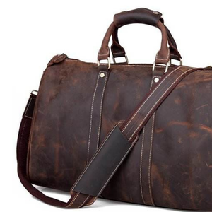 Bolsa de gimnasio deportiva de cuero Vintage hecha a mano, marrón, gran capacidad, viaje, lona, cierre de cremallera, fin de semana de lujo - Product Image 5