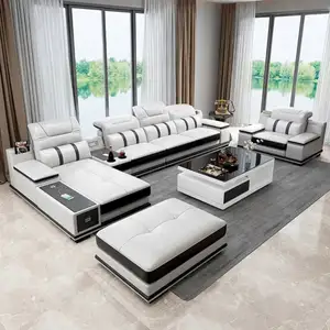 Combination Audio Art First Layer Cowhide Complete Large Apartment Corner Furniture Simple Leather Sofa