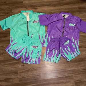 Conjunto de dos piezas para hombre, pantalones cortos cortavientos personalizados y chaqueta, chándales transpirables de nailon con cremallera, conjunto corto cortavientos de dos piezas - Product Image 6