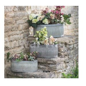 Lot de 3 jardinières ovales traditionnelles en acier idéales pour la maison, le jardin, la fête de mariage et la décoration intérieure et extérieure - Product Image 1