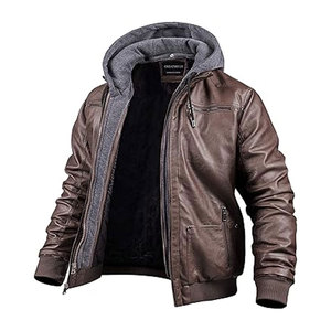 Veste Bomber de moto formelle vintage pour hommes, imperméable, coupe-vent, capuche amovible en PU, poches zippées, simili cuir, toile d'hiver - Product Image 1