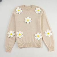 Suéter de Punto de Poliéster/Algodón Antipilling para Mujer, Estilo Coreano, Diseño Floral 3D, Ropa de Invierno Cálida y Moderna, Venta al por Mayor