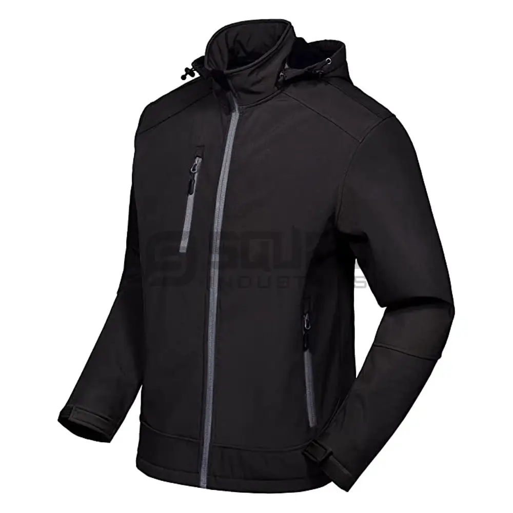 Mens Softshell Jacket with Removable Hood Fleece Lined and Water Repellent Windproof Breathable Softshell Rain Jacket