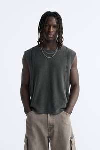 เสื้อเชิ้ตทรงหลวมใส่ได้ทั้งชายและหญิงฟอกสีไม่มีแขนเสื้อโอเวอร์ไซส์ - Product Image 5