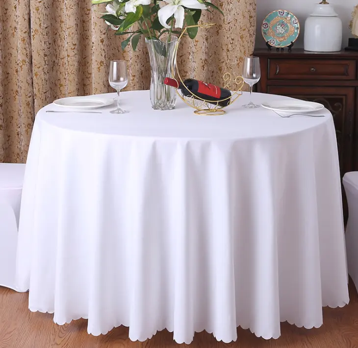 Nappe ronde blanche dorée de 120 pouces pour les événements de mariage