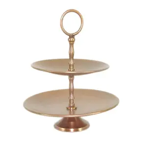 Antique Gold Coated Luxury Cake Stand Two Tiers Anti Slip Display Free Standing Modern Cake Candies Toffee Display Stand