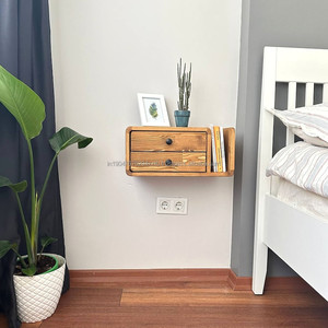 Mesa de Noche Flotante de Roble Macizo, Hecha a Mano, Ecológica, Mueble de Madera para Dormitorio o Sala de Estar, Estilo Moderno Escandinavo Minimalista - Product Image 2